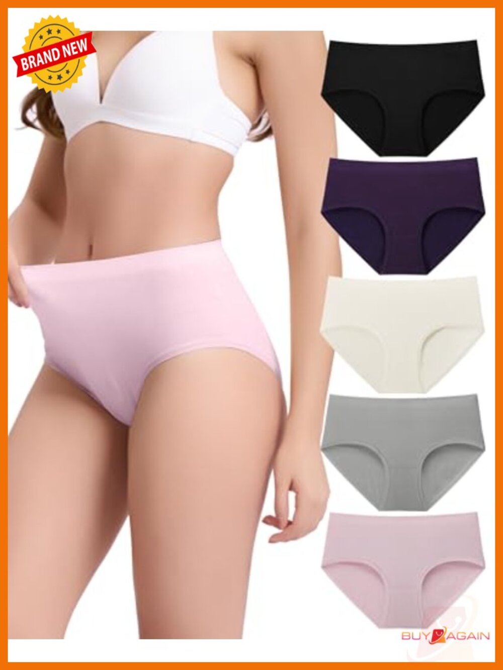 Seamless Brief Panties Moisture Wicking Full Coverage High Rise 5 Pack